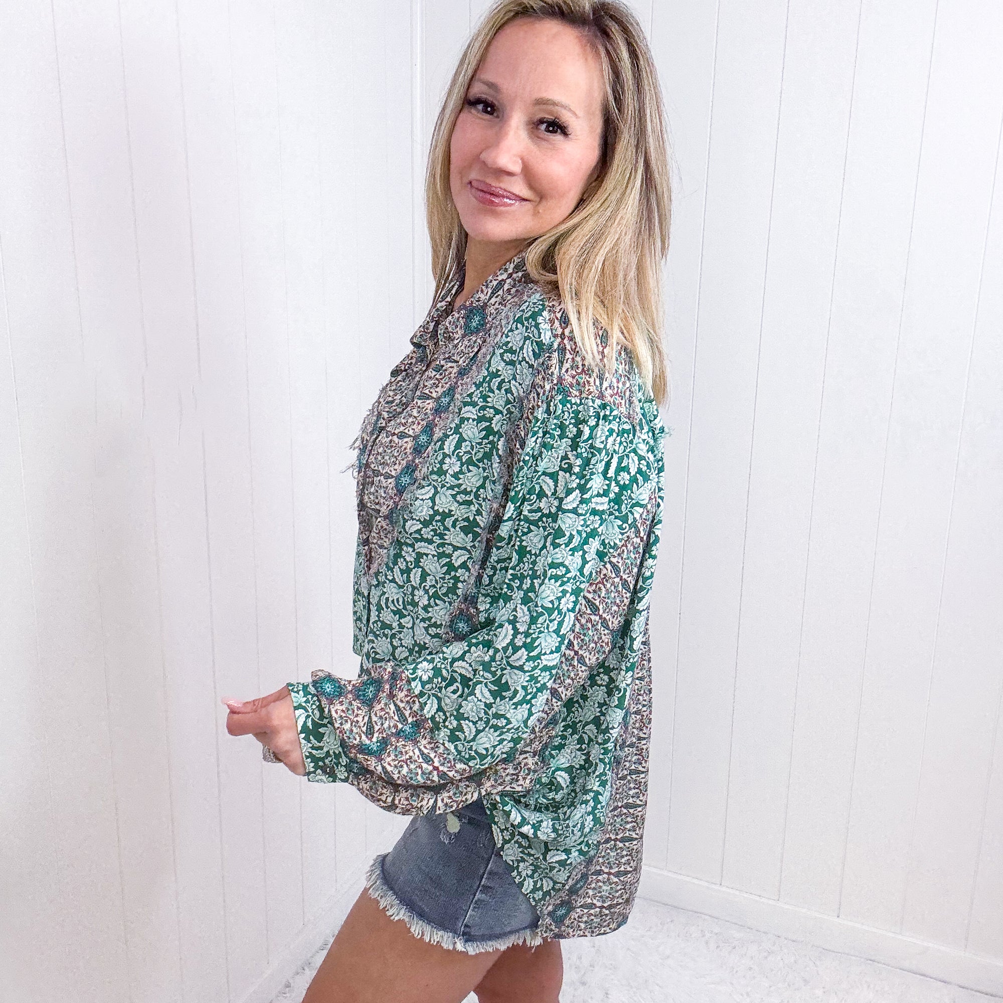 POL BOHO Posh Floral Button Up Long Sleeve Top - Boujee Boutique 