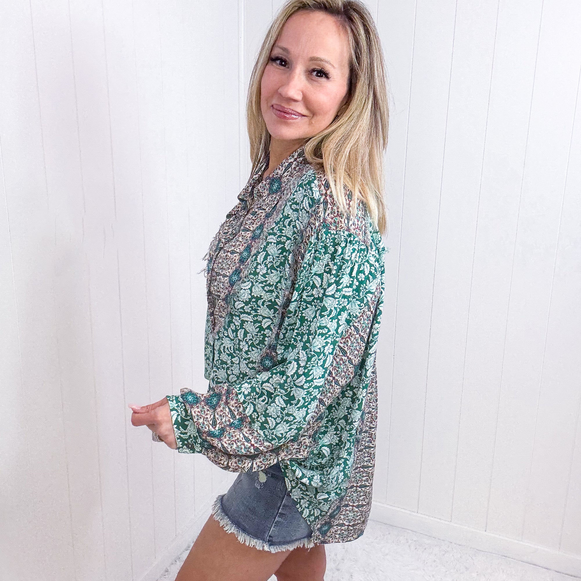 POL BOHO Posh Floral Button Up Long Sleeve Top - Boujee Boutique 