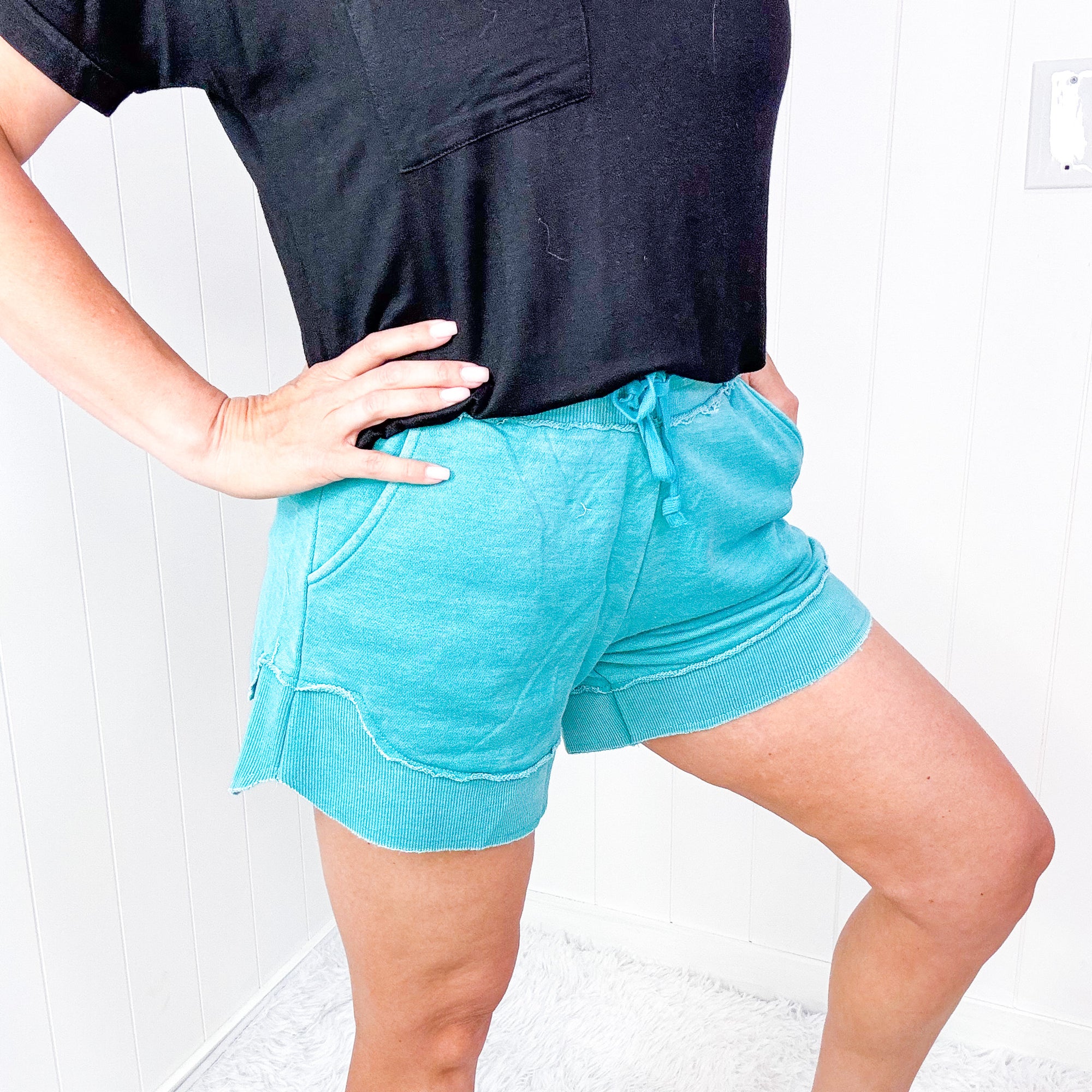 New Bestie Washed Terry Knit Pull on Shorts with Pockets in 5 Colors - Boujee Boutique 