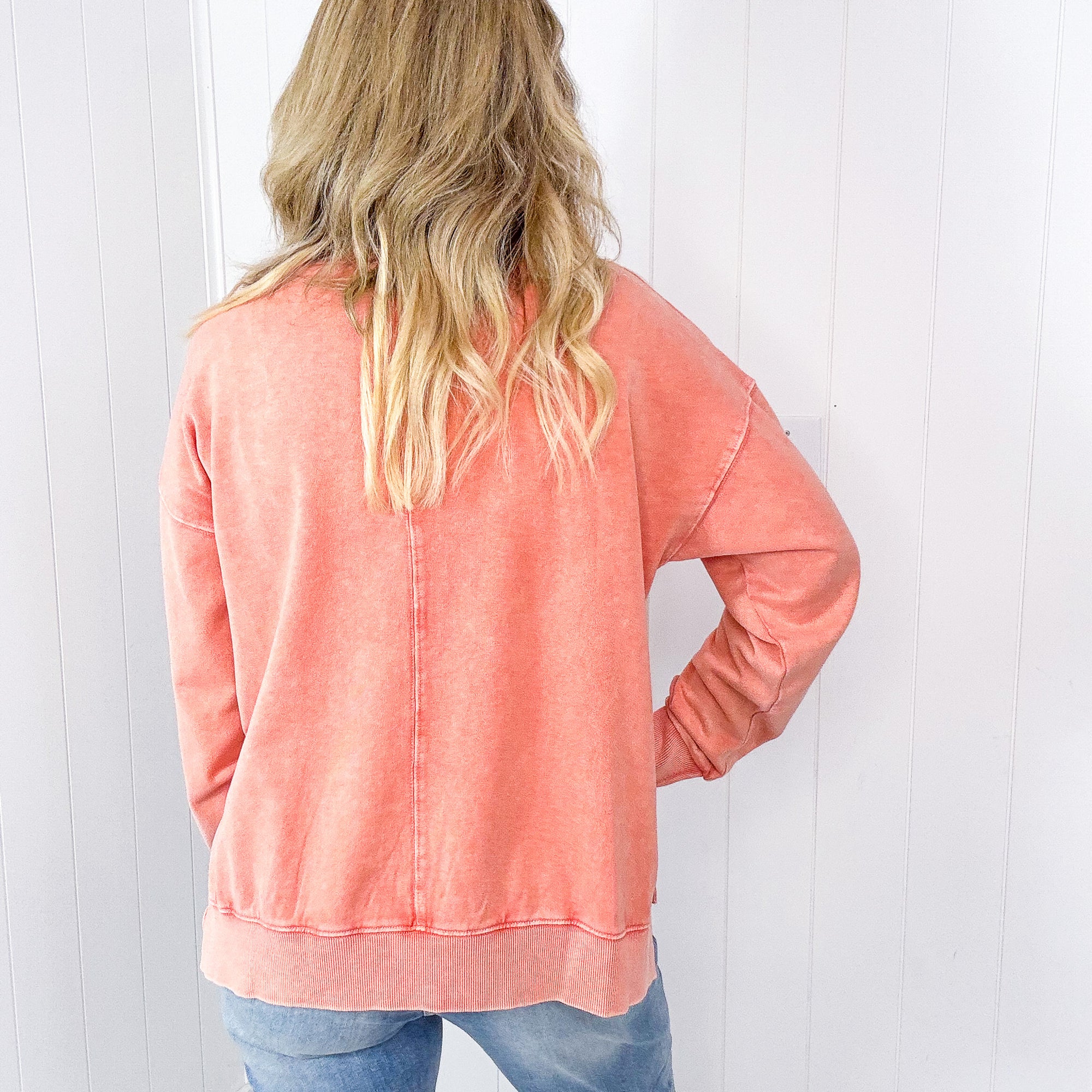Be Happy Mineral Washed Terry Knit Pullover Long Sleeve Top in 5 Colors - Boujee Boutique 