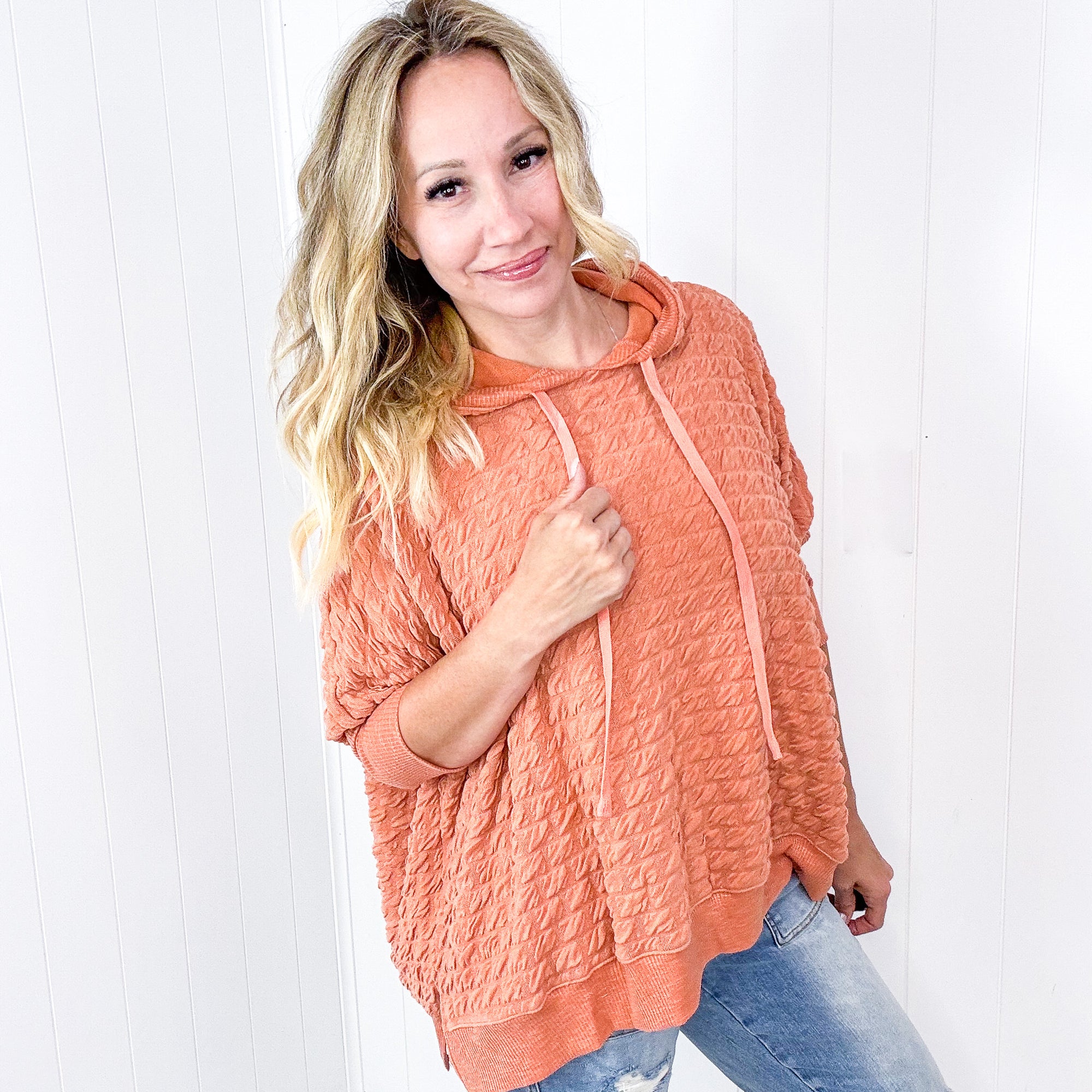 Soft Puff Textured Hacci Knit Teddy Pullover Quarter Sleeve Pullover Hoodie in 3 Colors - Boujee Boutique 