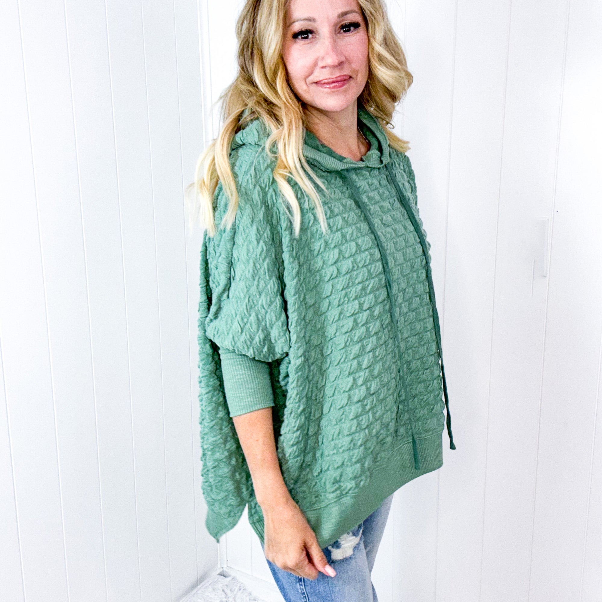 Soft Puff Textured Hacci Knit Teddy Pullover Quarter Sleeve Pullover Hoodie in 3 Colors - Boujee Boutique 