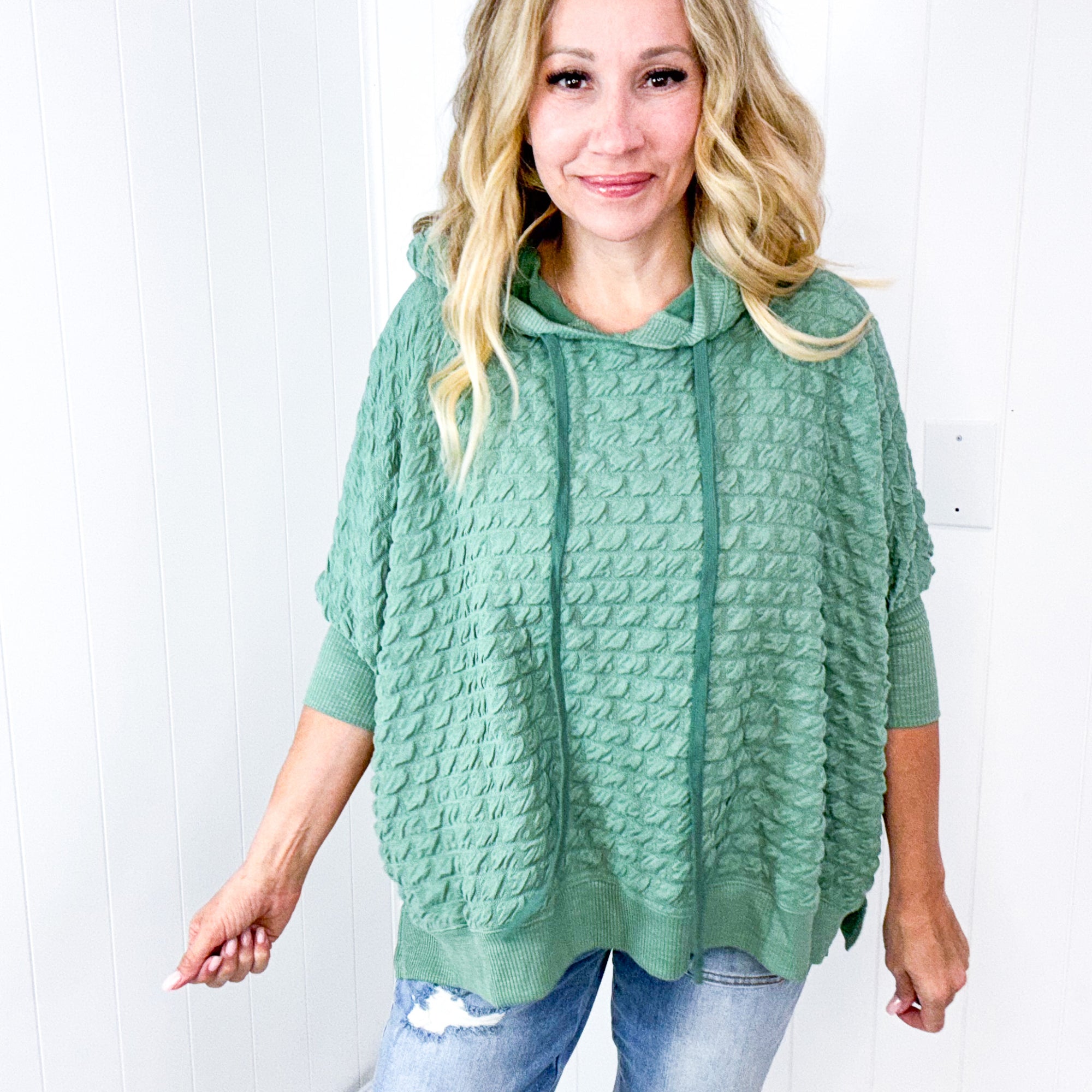 Soft Puff Textured Hacci Knit Teddy Pullover Quarter Sleeve Pullover Hoodie in 3 Colors - Boujee Boutique 