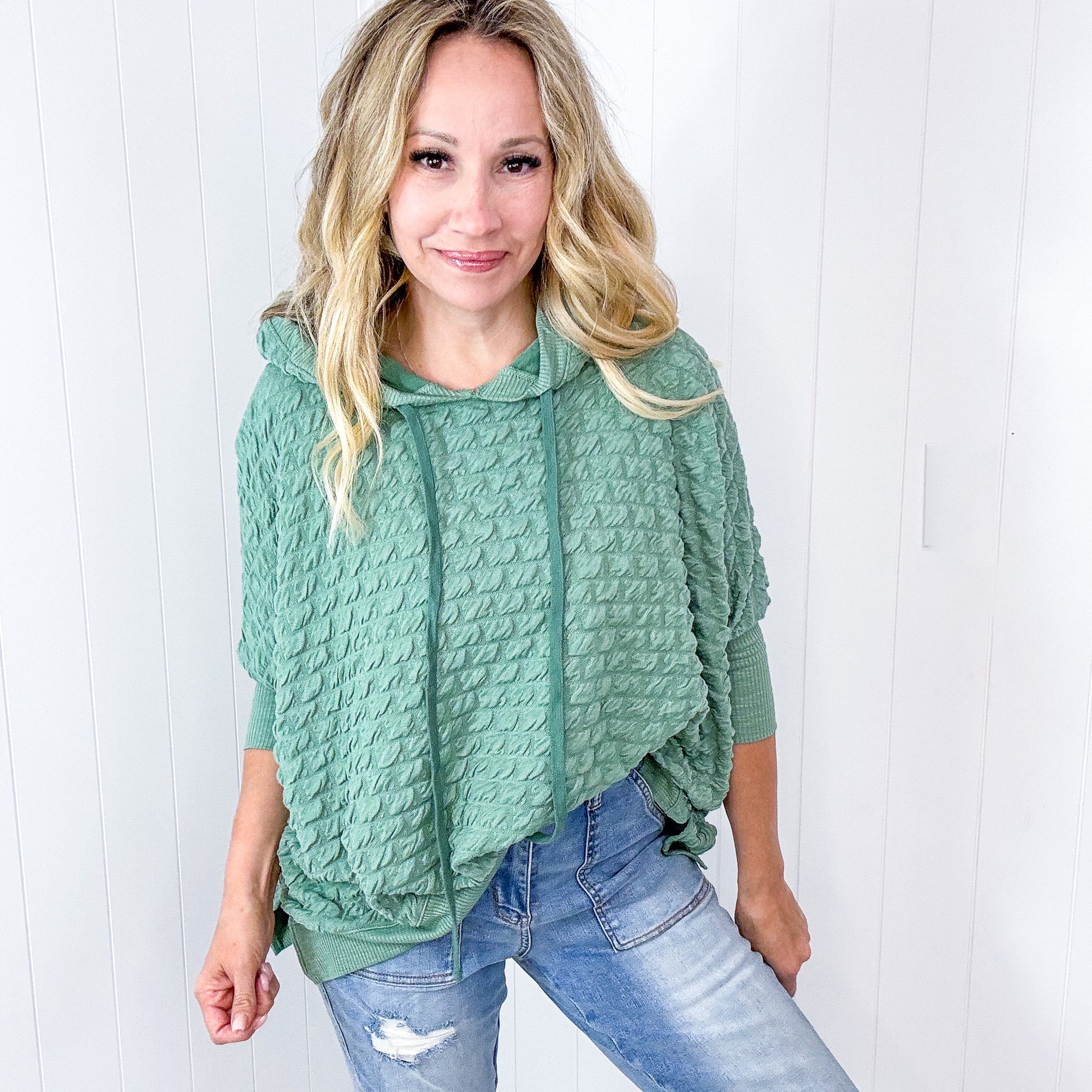 Soft Puff Textured Hacci Knit Teddy Pullover Quarter Sleeve Pullover Hoodie in 3 Colors - Boujee Boutique 