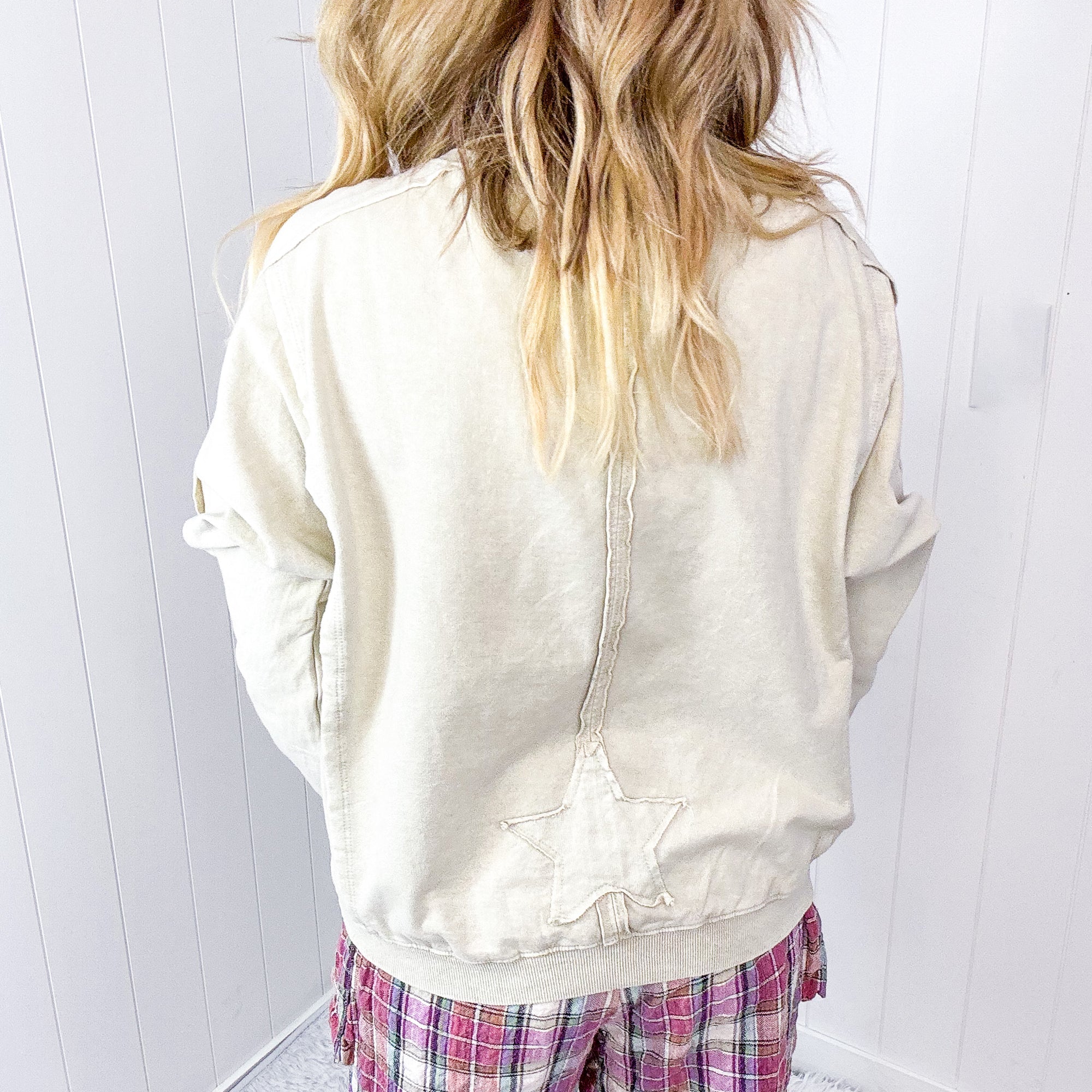 Night Sky Knit Back Star Washed Terry Knit Long Sleeve Pullover Top in 3 Colors - Boujee Boutique 