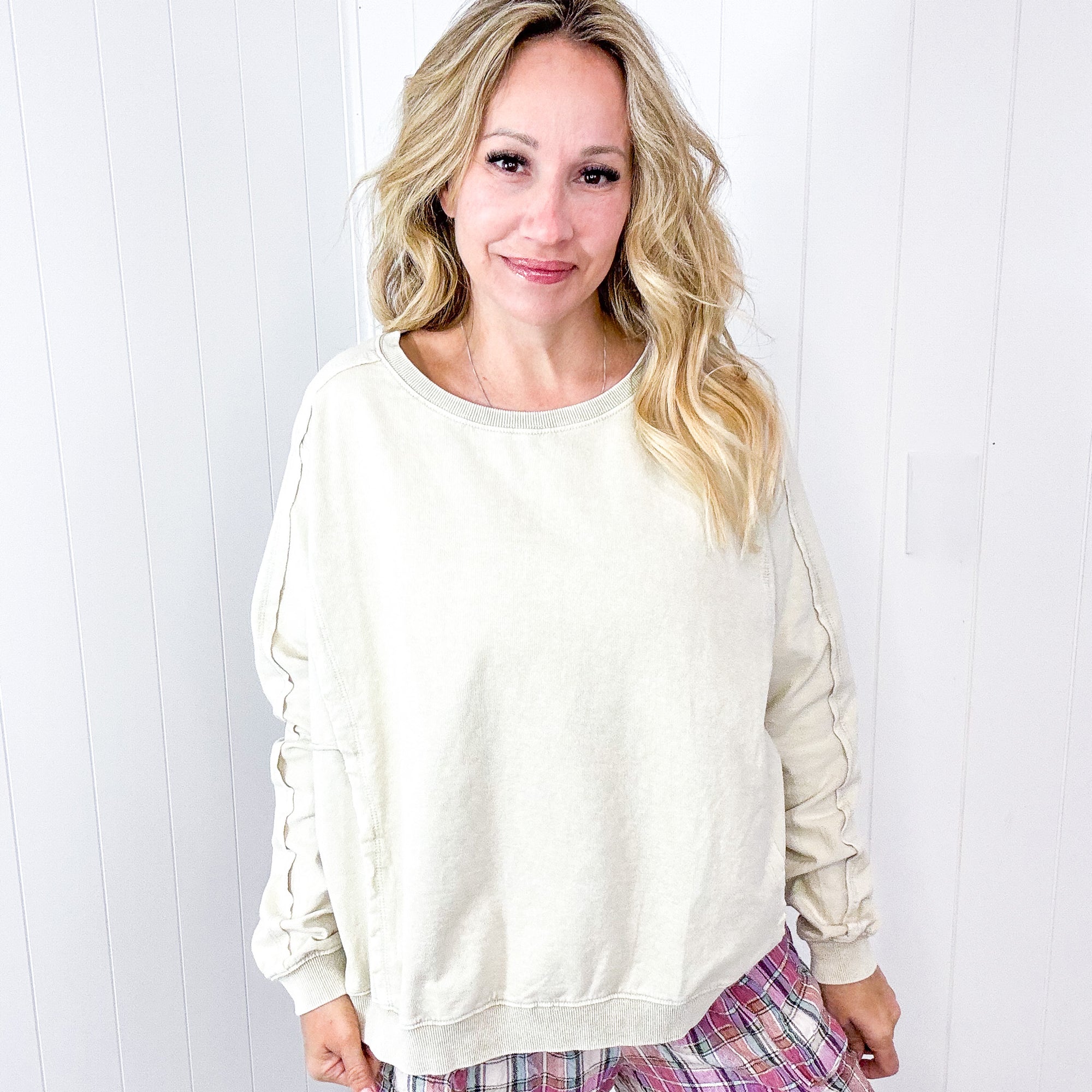 Night Sky Knit Back Star Washed Terry Knit Long Sleeve Pullover Top in 3 Colors - Boujee Boutique 
