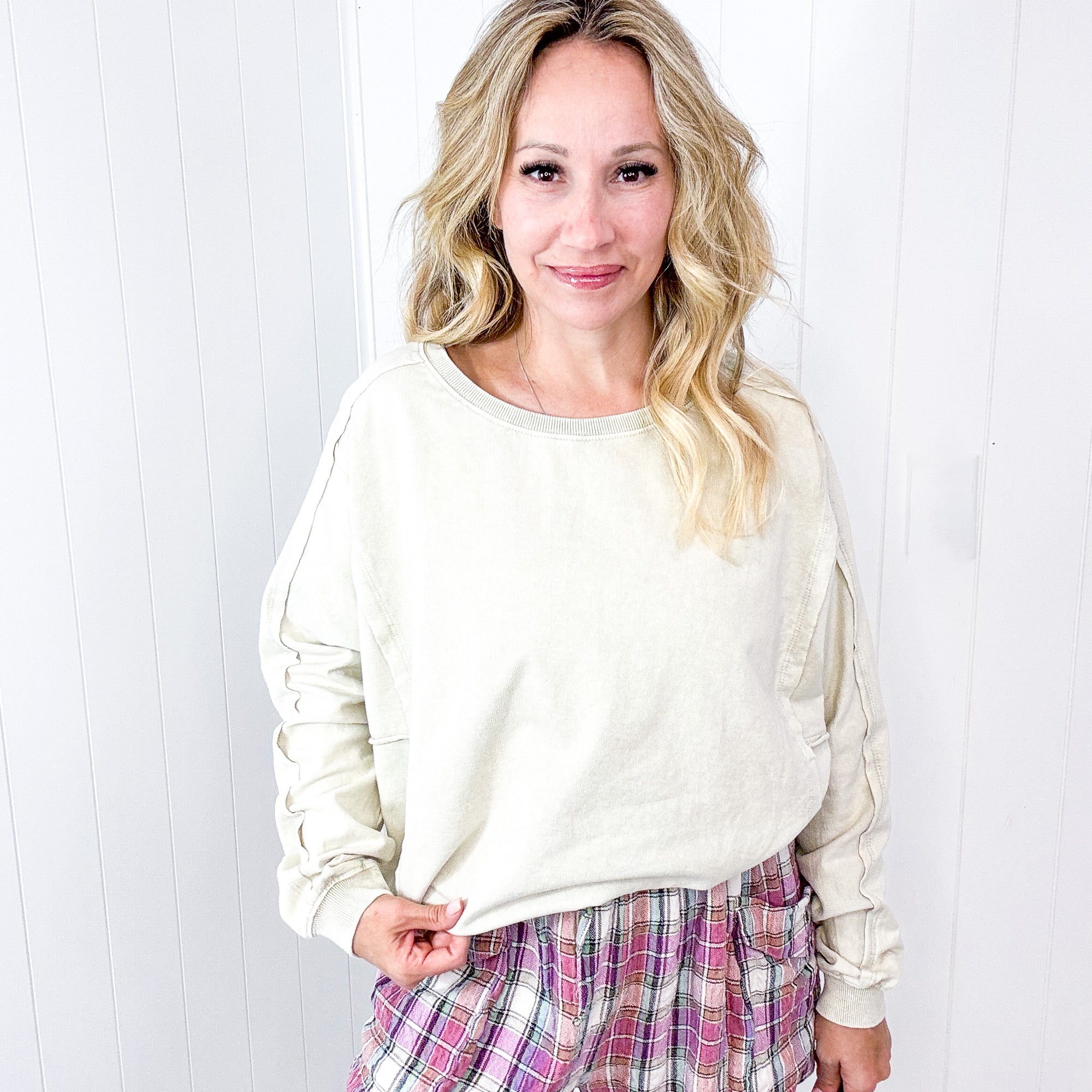 Night Sky Knit Back Star Washed Terry Knit Long Sleeve Pullover Top in 3 Colors - Boujee Boutique 