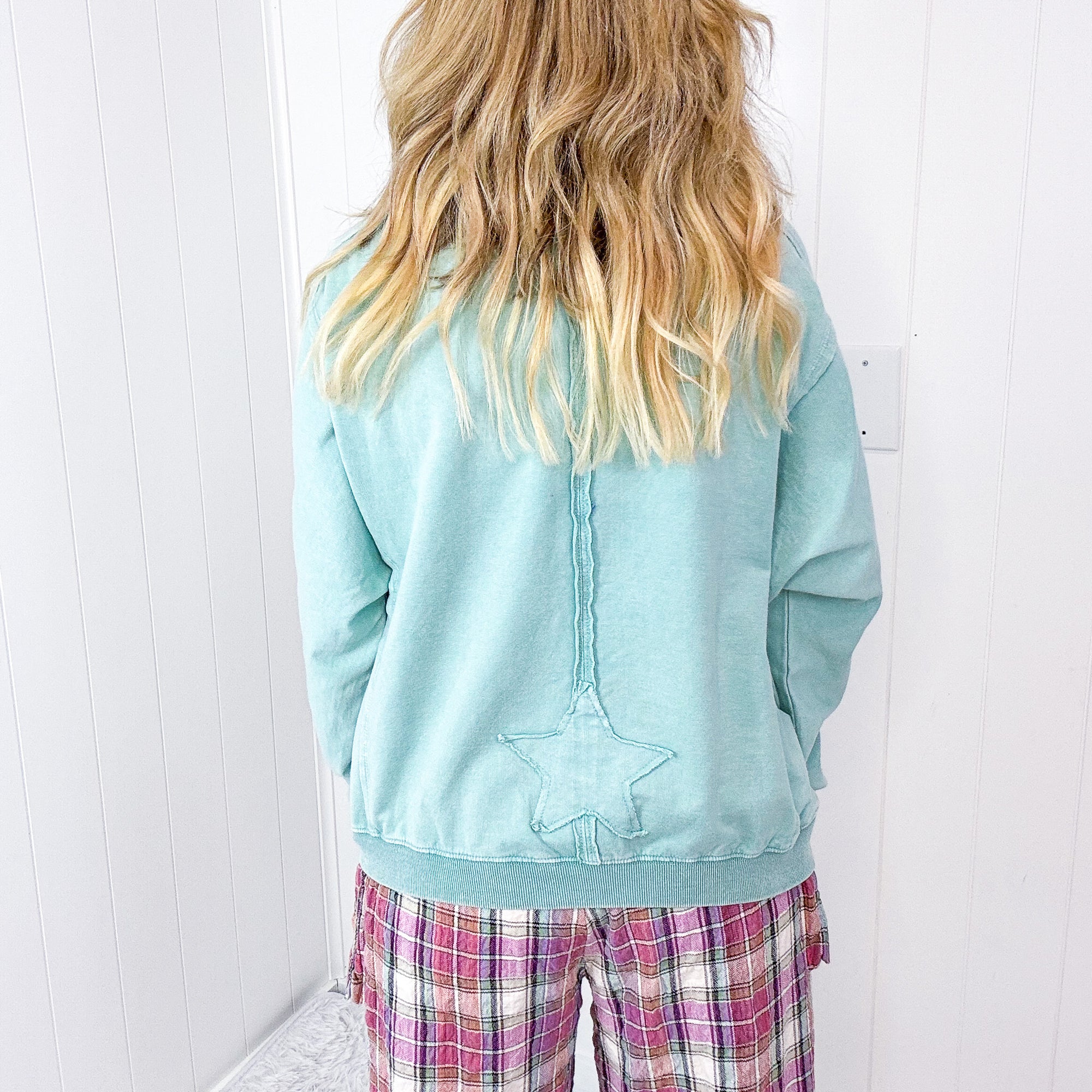 Night Sky Knit Back Star Washed Terry Knit Long Sleeve Pullover Top in 3 Colors - Boujee Boutique 