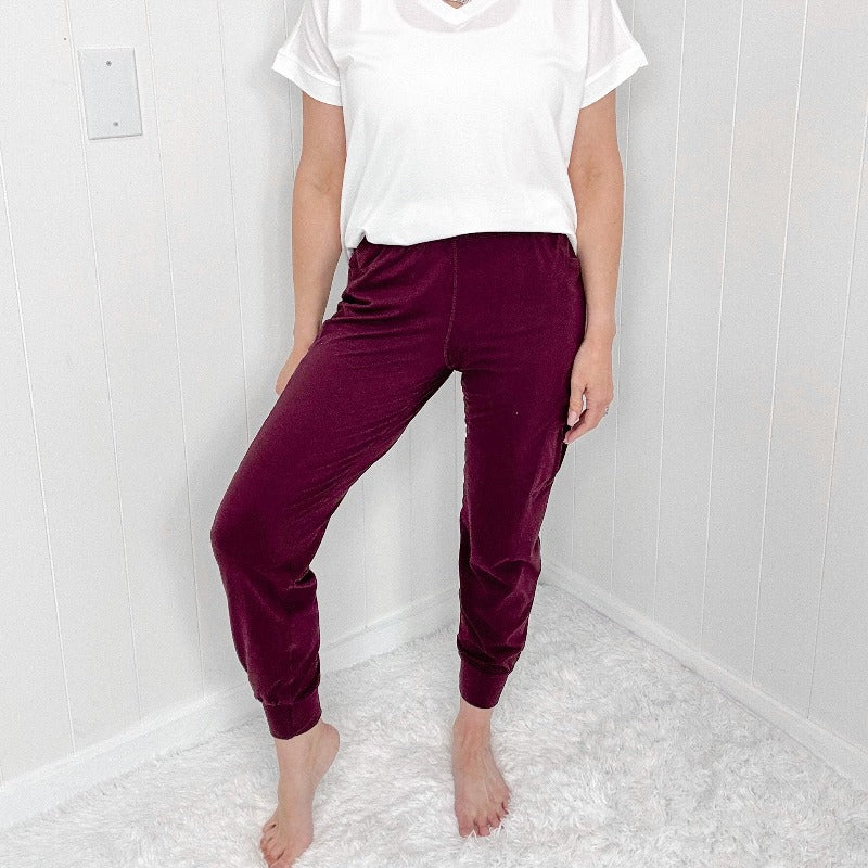 Burgundy Butter Soft Legging Cargo Jogger - Boujee Boutique 