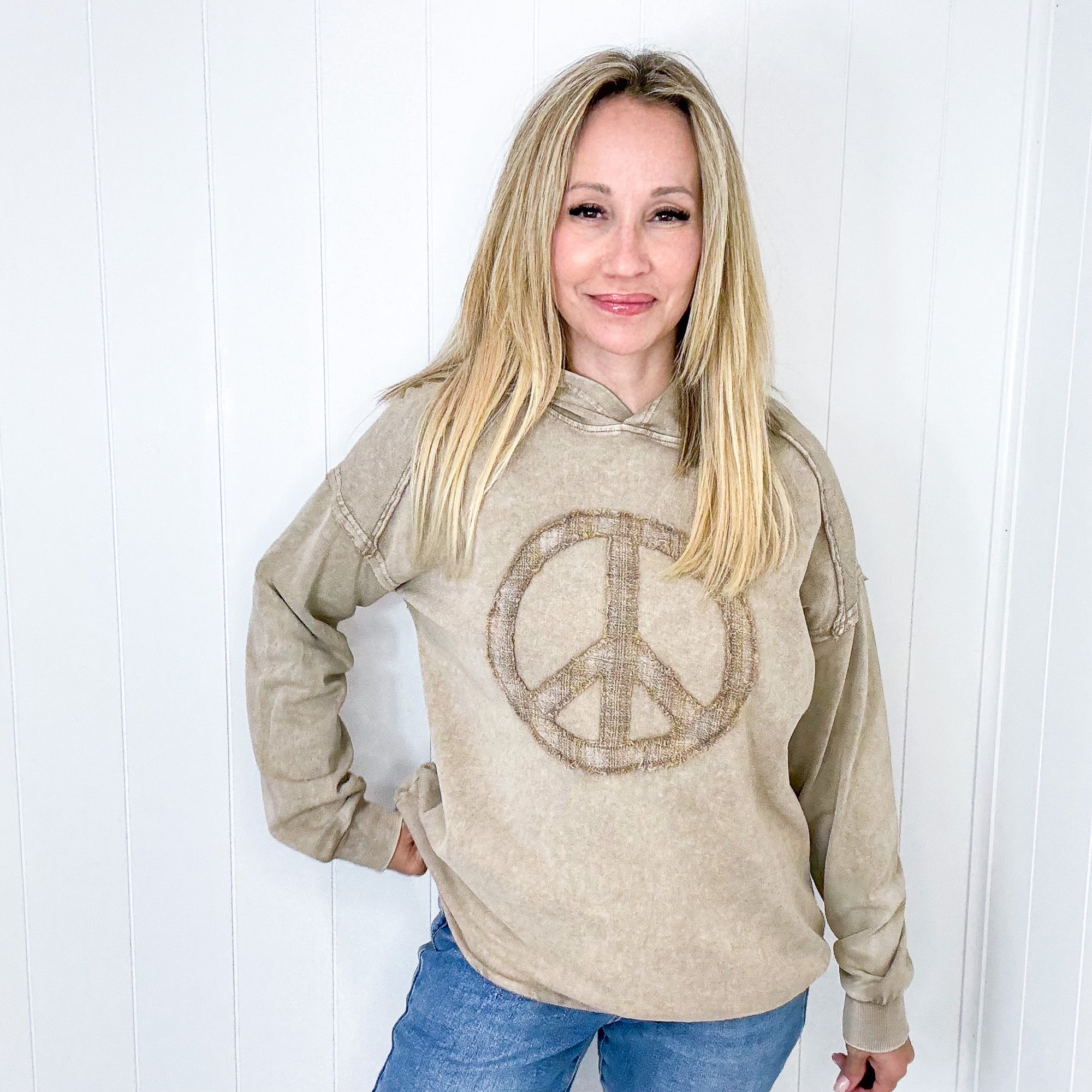 The Peacemaker Relaxed Mineral Washed Long Sleeve Hoodie in 8 Colors - Boujee Boutique 