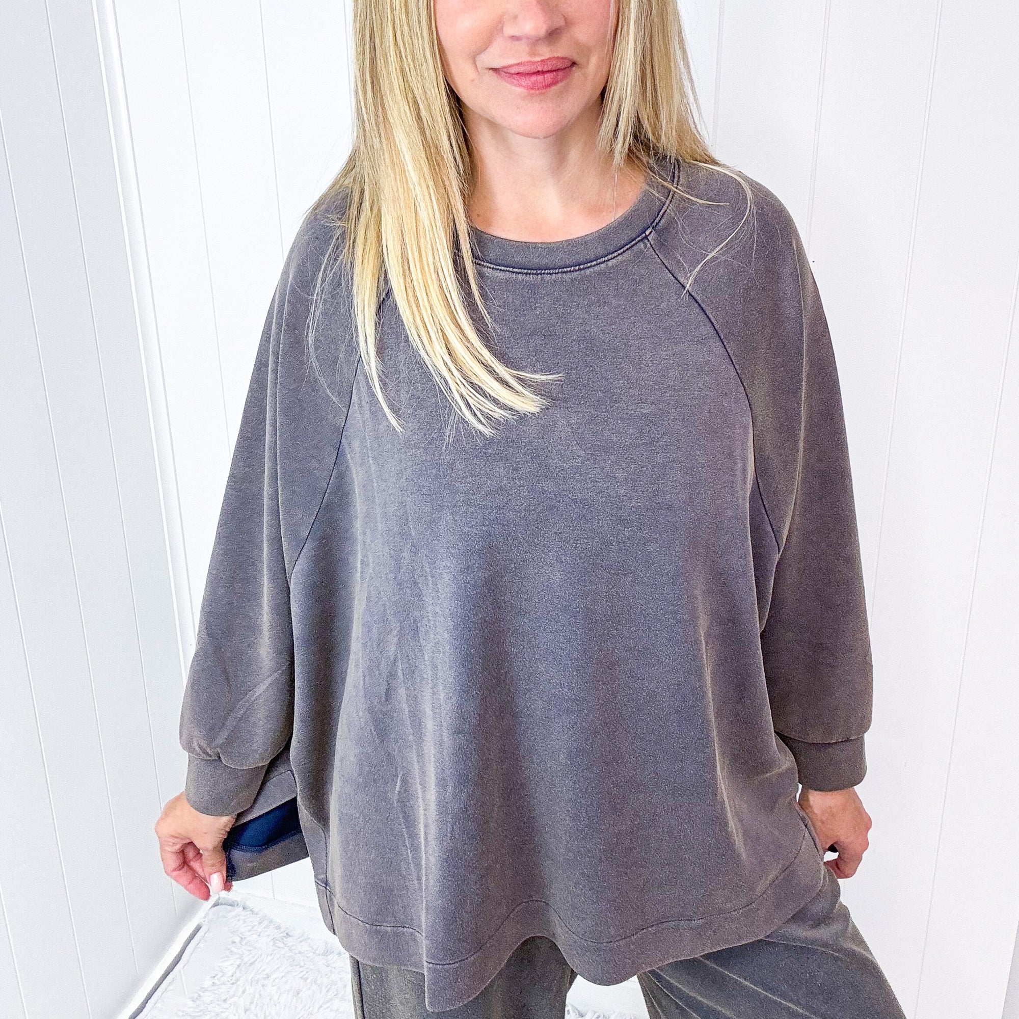 The Lounge Around Mineral Washed Soft Scuba Boxy Pullover Top in 4 Colors - Boujee Boutique 