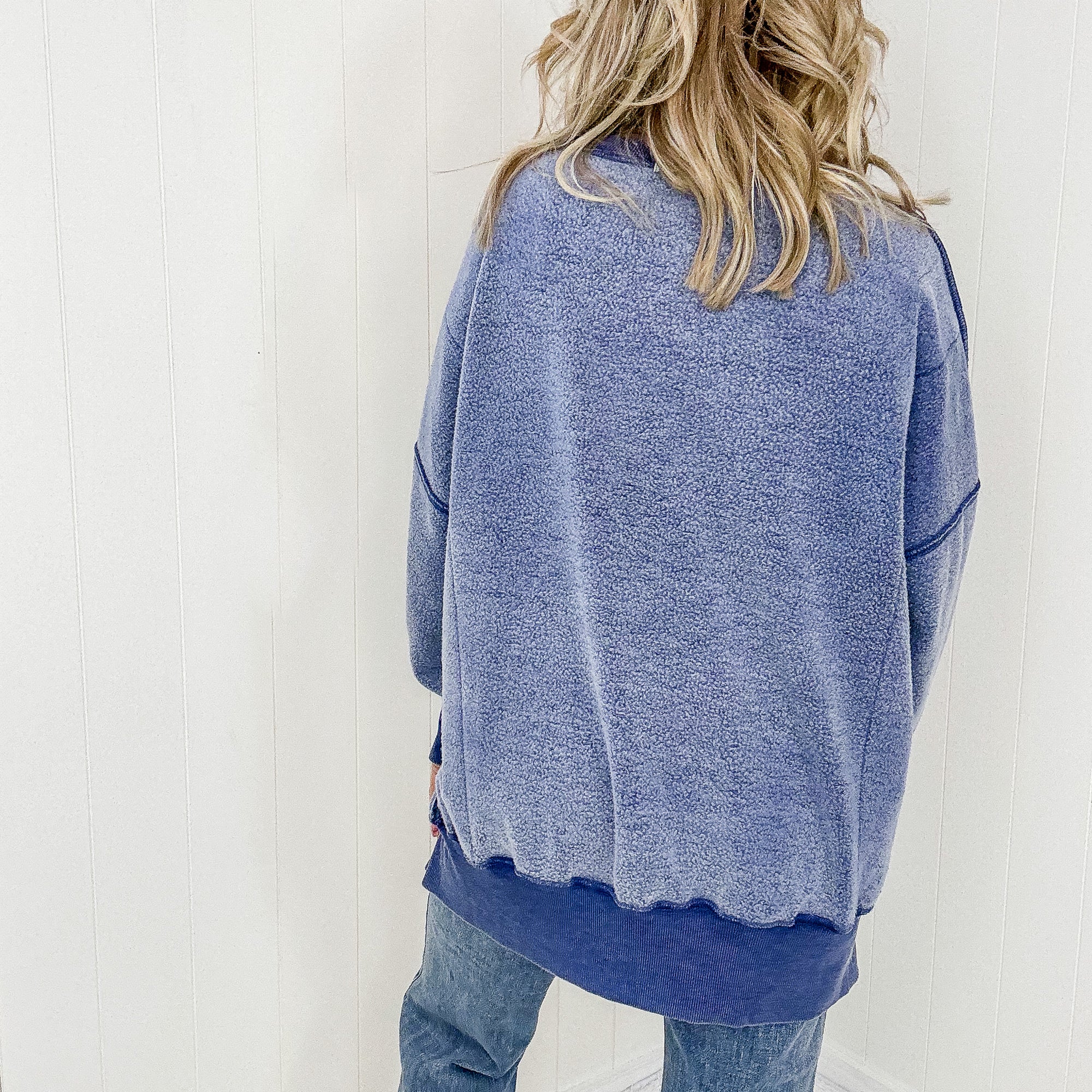 Blakeley Blue Oversized Classic Crew Pullover - Boujee Boutique 