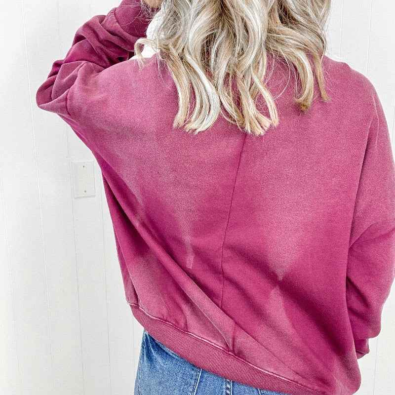 Easel Burgundy Bleach Washed Long Sleeve Pullover - Boujee Boutique 