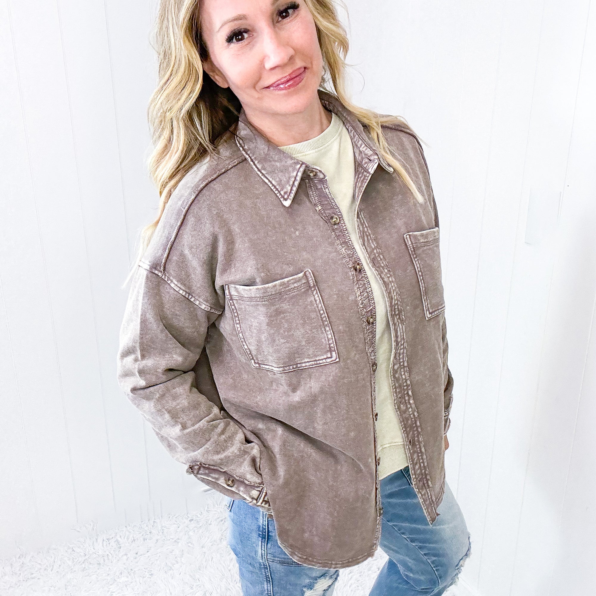 Wild and Free Long Sleeve Button Up Lightweight Terry Knit Jacket in 2 Colors - Boujee Boutique 
