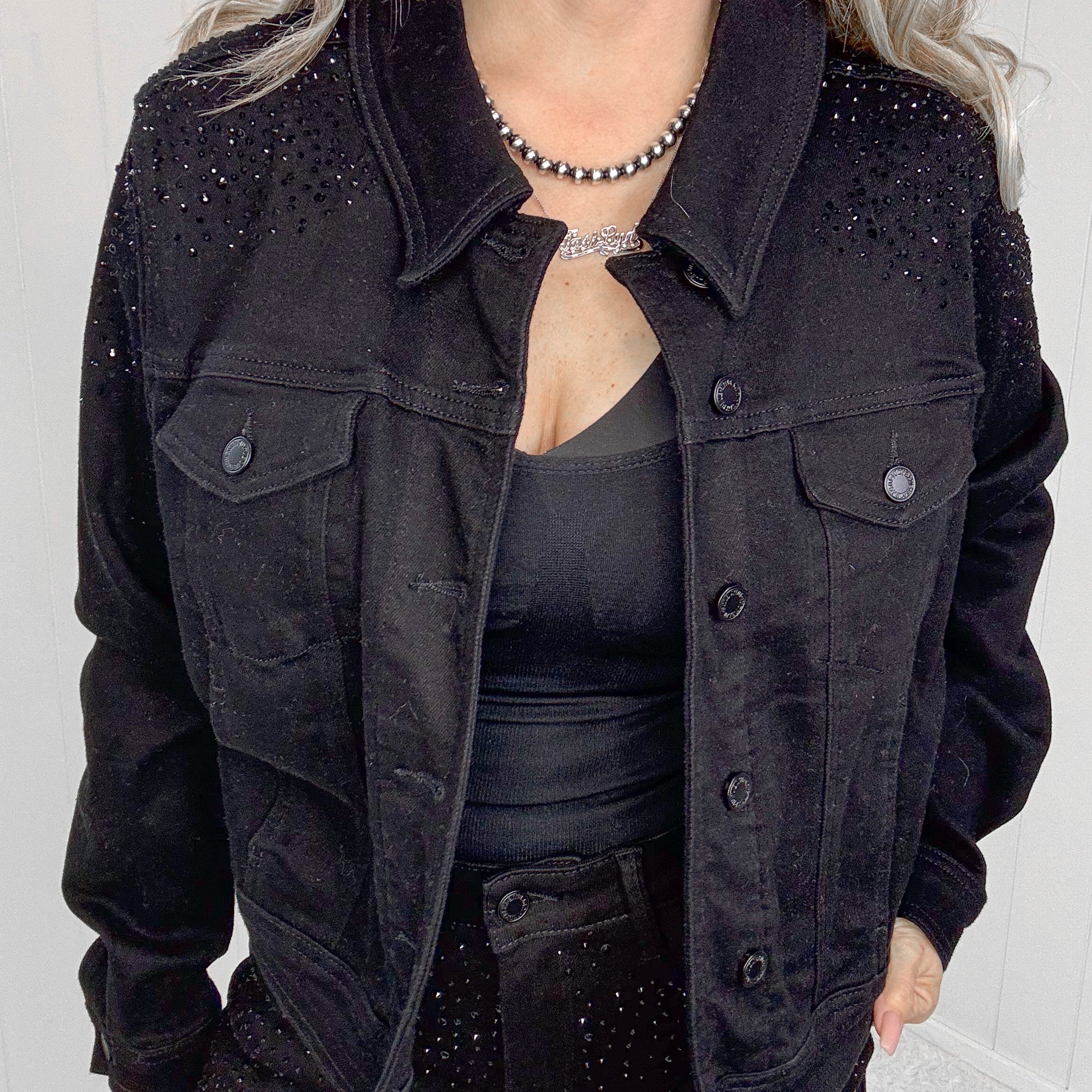 Judy Blue Reese Rhinestone Denim Jacket in Black - Boujee Boutique 