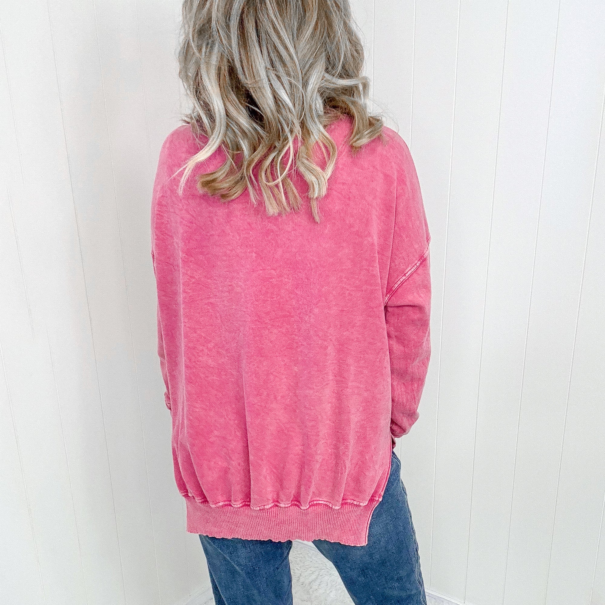 Fuchsia Washed Pullover Top with Side Slits - Boujee Boutique 