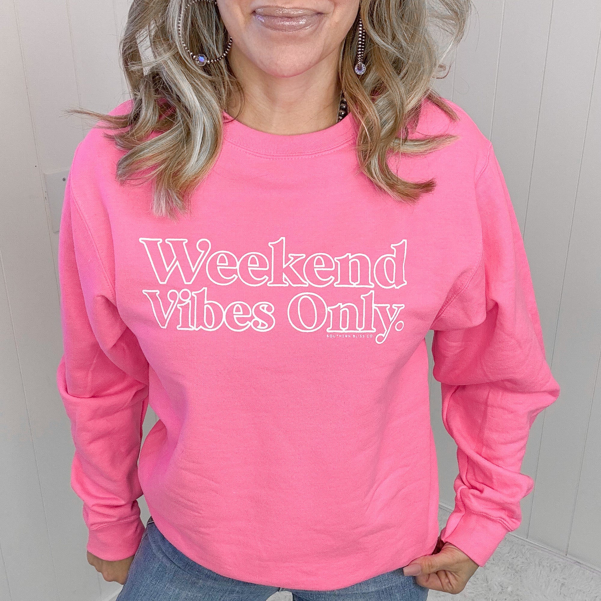 Neon Pink Weekend Vibes Only Sweatshirt - Boujee Boutique 