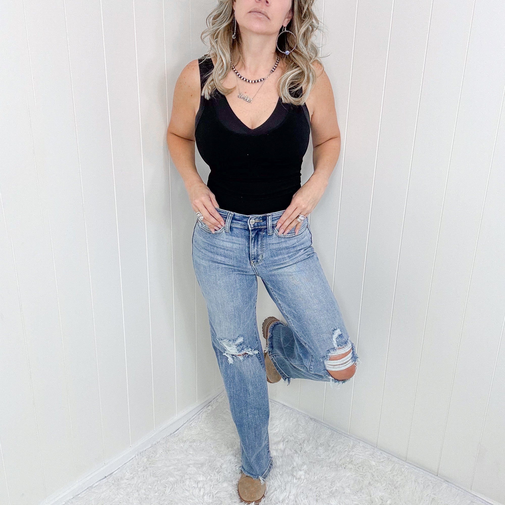 Judy Blue Iconic High Waist 90's Distressed Straight Jeans - Boujee Boutique 