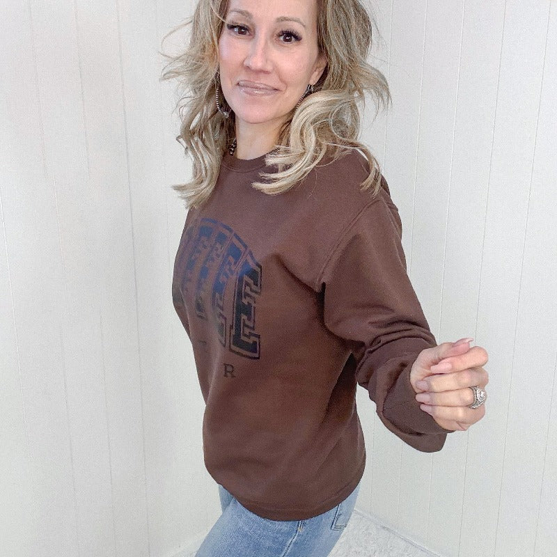Coffee Weather Crewneck Sweatshirt in Brown - Boujee Boutique 