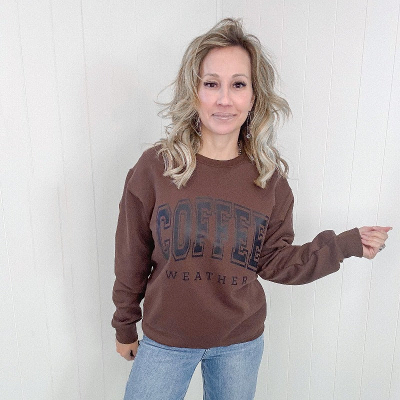 Coffee Weather Crewneck Sweatshirt in Brown - Boujee Boutique 