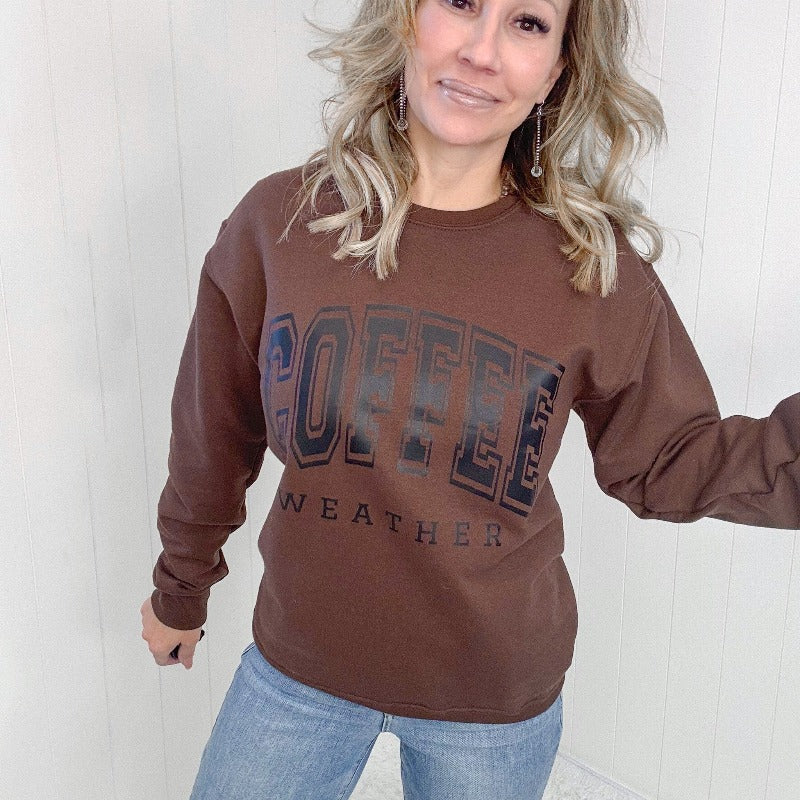 Coffee Weather Crewneck Sweatshirt in Brown - Boujee Boutique 