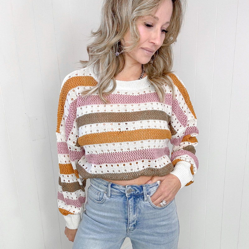 First in Line Striped Open Knit Sweater - Boujee Boutique 