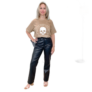 Judy Blue Black High Waist Control Top Leather Straight Leg Jeans - Boujee Boutique 