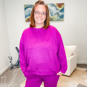Magenta Textured Sweatshirt Top - Boujee Boutique 