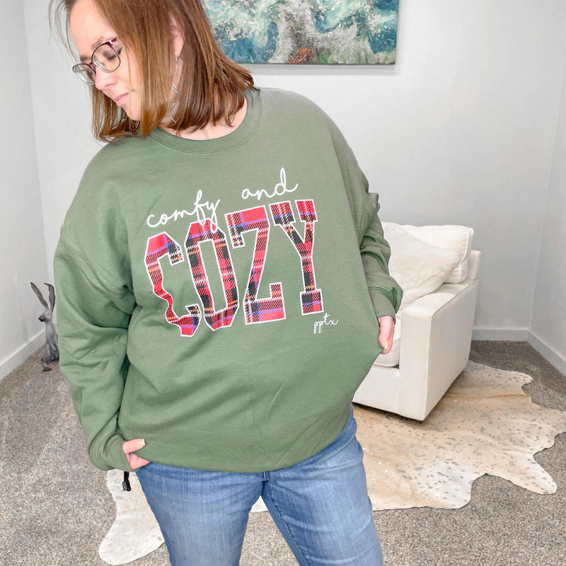 Comfy and Cozy Green and Plaid Sweatshirt - Boujee Boutique 