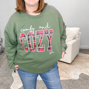 Comfy and Cozy Green and Plaid Sweatshirt - Boujee Boutique 