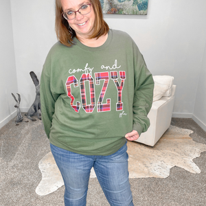 Comfy and Cozy Green and Plaid Sweatshirt - Boujee Boutique 