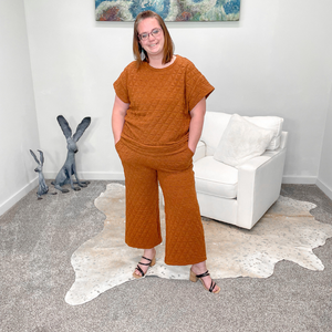 Rust Quilted Wide Leg Cropped Pants - Boujee Boutique 