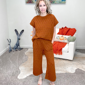 Rust Quilted Wide Leg Cropped Pants - Boujee Boutique 