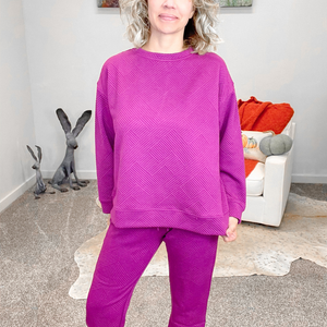Magenta Textured Long Sleeve Sweatshirt Top - Boujee Boutique 