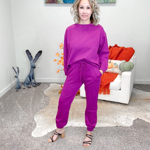 Magenta Textured Long Sleeve Sweatshirt Top - Boujee Boutique 