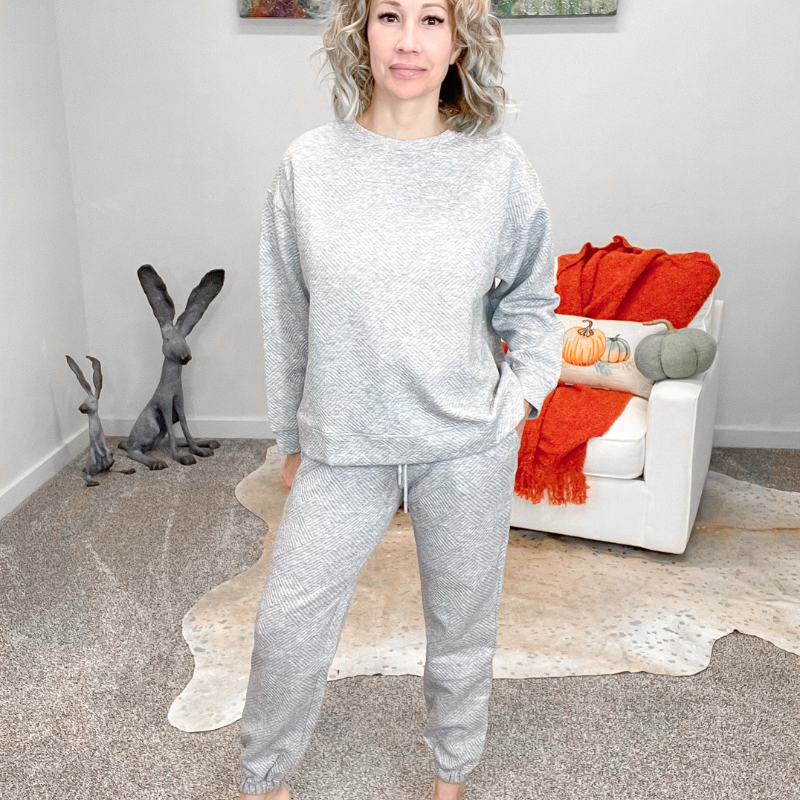 Grey Textured Long Sleeve Sweatshirt Top - Boujee Boutique 