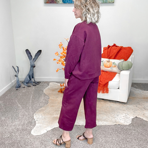 Burgundy Textured Cropped Wide Leg Pants - Boujee Boutique 