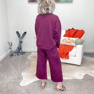 Burgundy Textured Cropped Wide Leg Pants - Boujee Boutique 