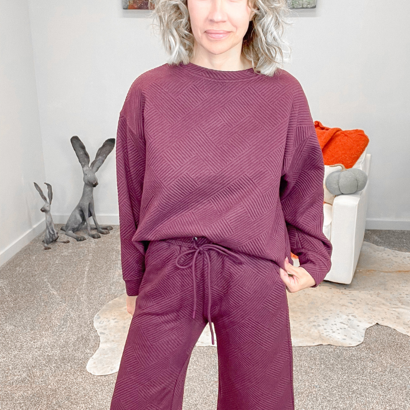 Burgundy Textured Cropped Wide Leg Pants - Boujee Boutique 