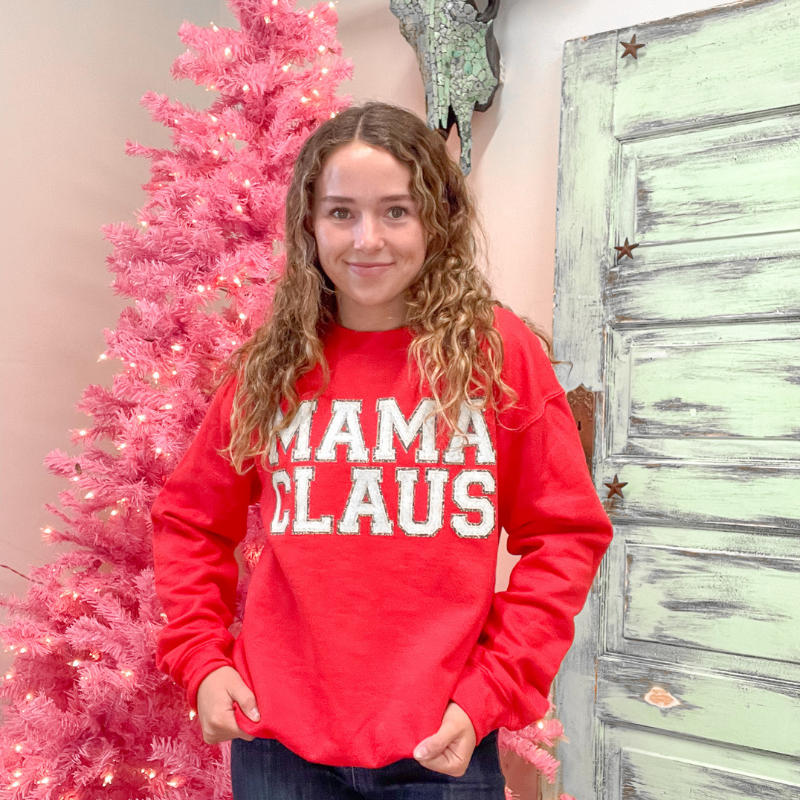 Red Mama Claus Graphic Sweatshirt - Boujee Boutique 