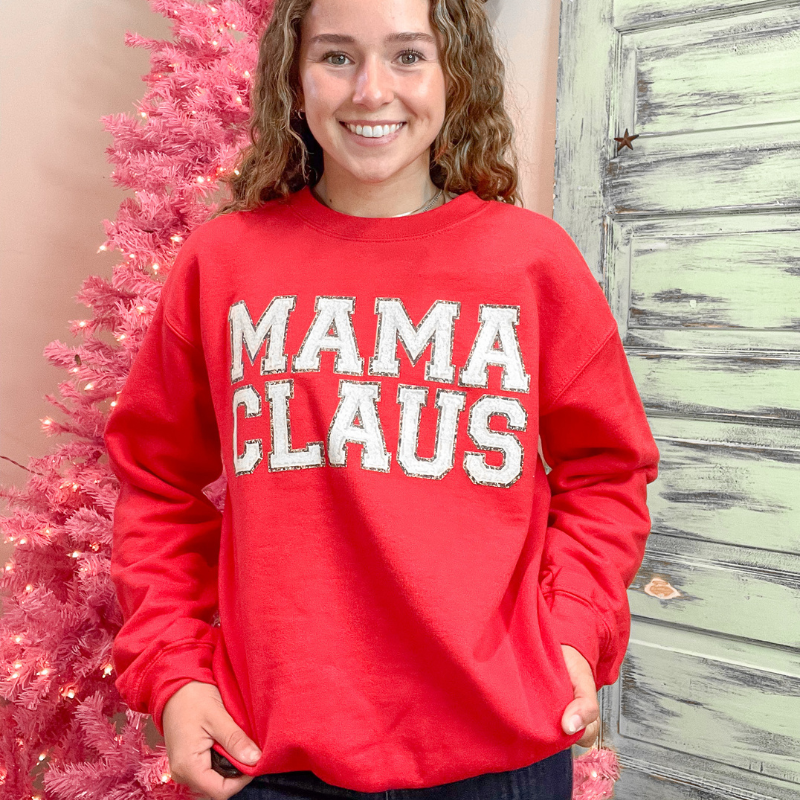 Red Mama Claus Graphic Sweatshirt - Boujee Boutique 