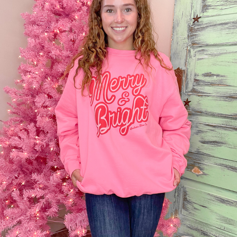 Merry & Bright Hot Pink Sweatshirt - Boujee Boutique 