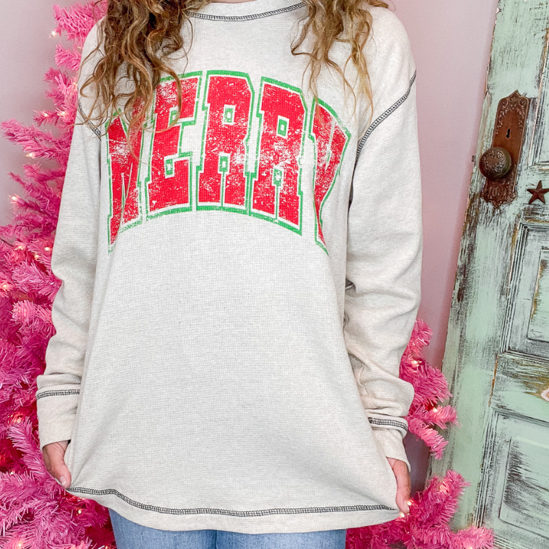 Merry Long Sleeve Thermal Knit Pullover Top - Boujee Boutique 