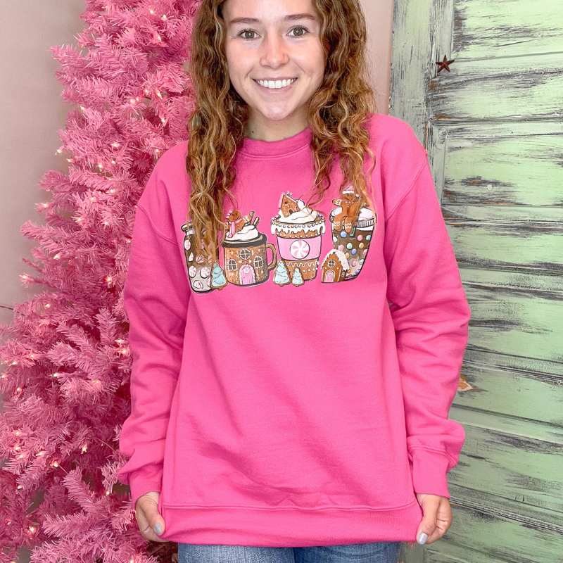 Pink Gingerbread Latte Christmas Sweatshirt - Boujee Boutique 