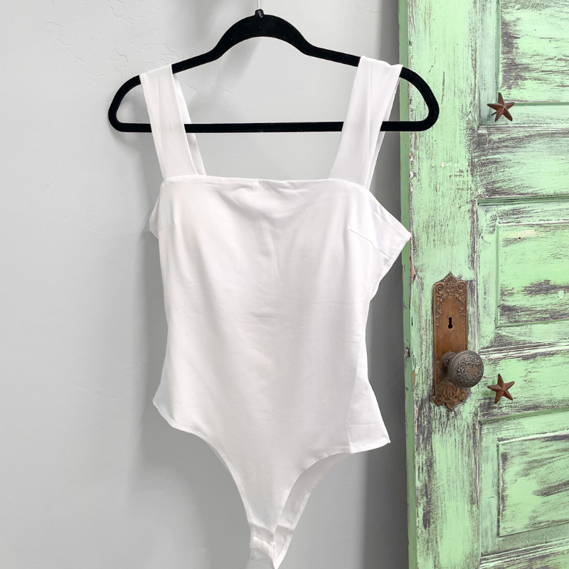 Off White Square Neck Wide Strap One Piece Top - Boujee Boutique 