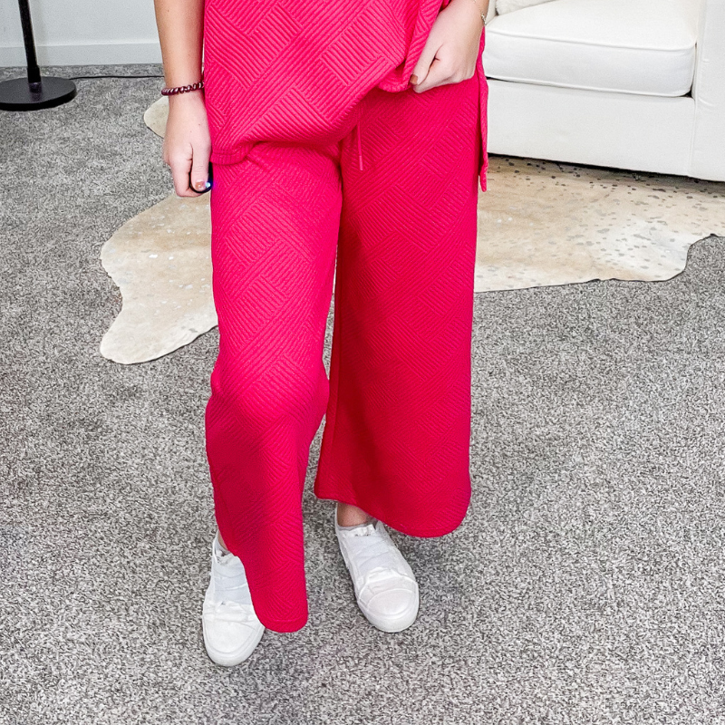 Deep Pink Textured Cropped Wide Leg Pants - Boujee Boutique 