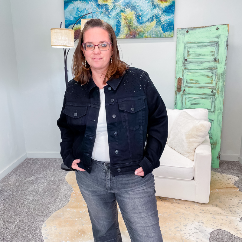 Judy Blue Black Rhinestone Denim Jacket Boujee Boutique