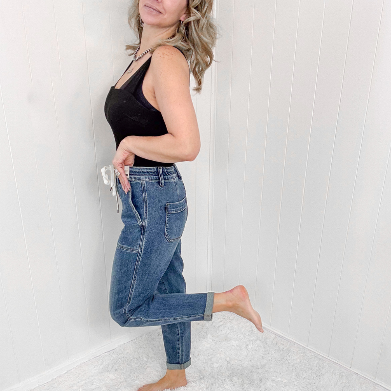 Judy Blue High Waist Pull On Denim Joggers in Medium Wash - Boujee Boutique 
