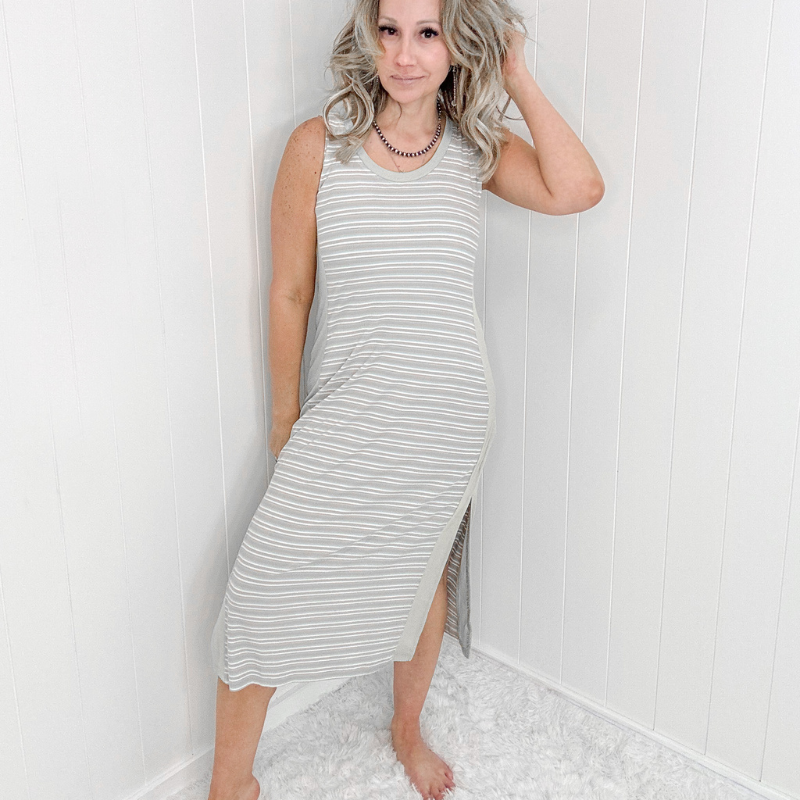 Sleeveless Multi Striped Bodycon Midi Dress - Boujee Boutique 