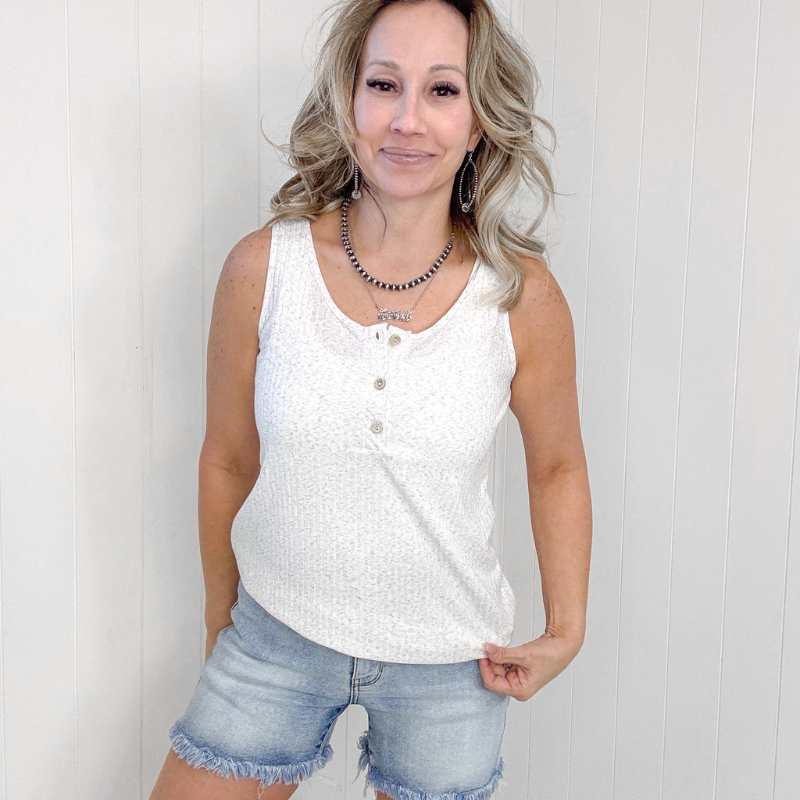 Heathered Beige Scoop Neck Tank Top - Boujee Boutique 